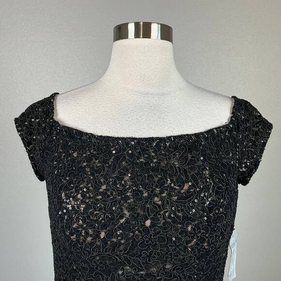 Alex Evenings Sequined Lace Sheath Sparkly Party Cocktail Dress Black Size 8 - Picture 7 of 13